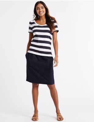 Linen Rich Straight Midi Skirt